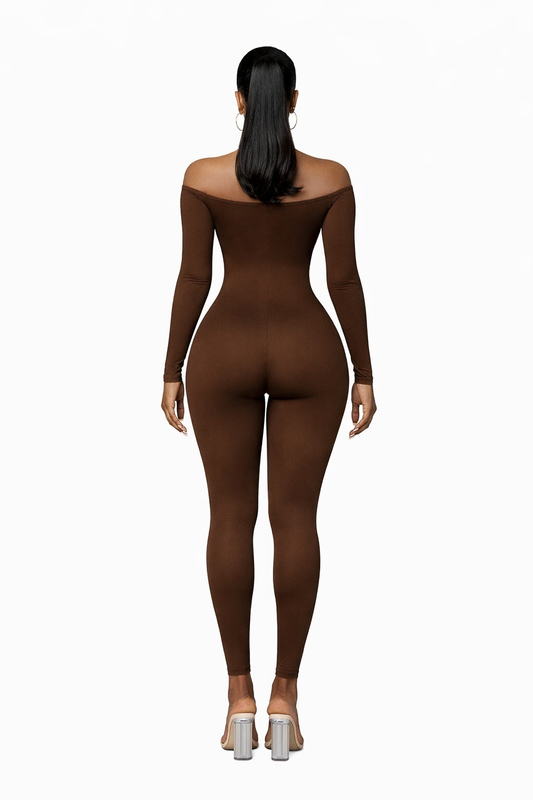Brown Cut-Out Off-Shoulder Jumpsuit