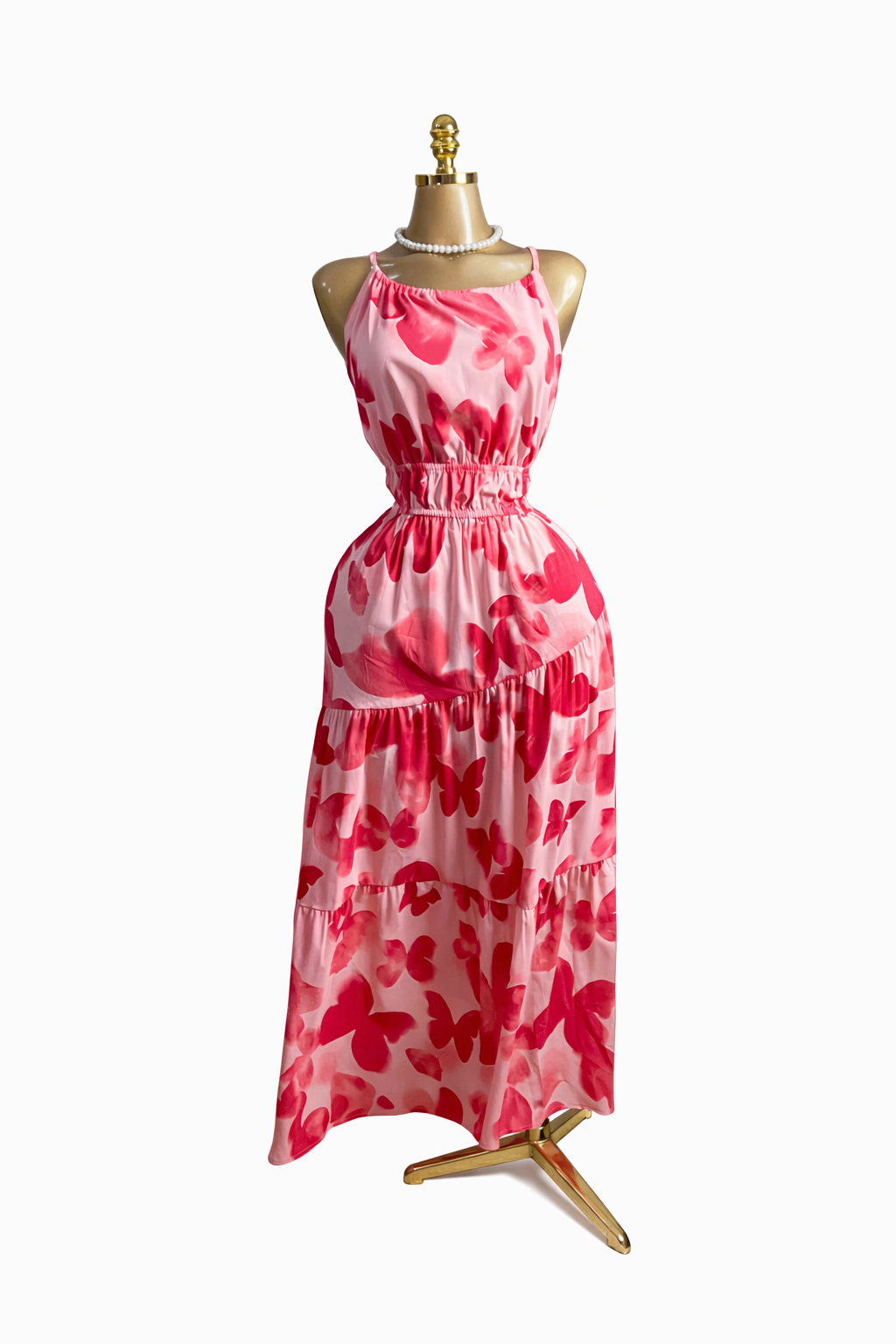 NEW-Butterfly print maxi dress with ruffle hem details