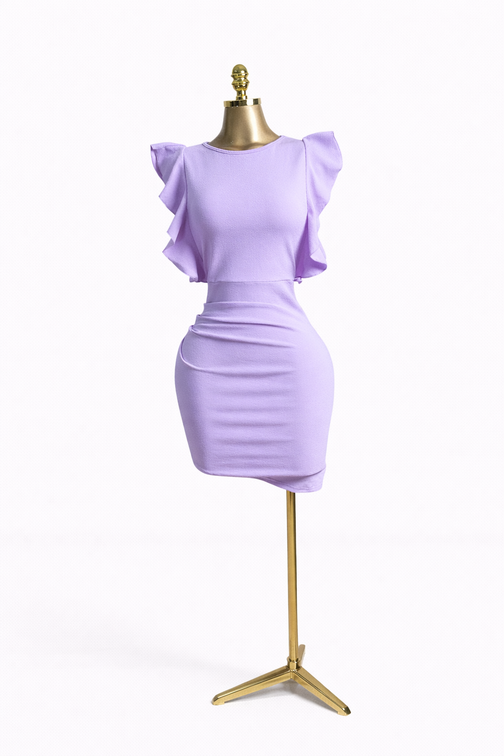 Purple Flutter Sleeve Ruched Bodycon Dress