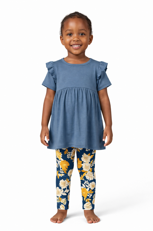 Girls Flutter Sleeve Tunic & Floral Leggings Set