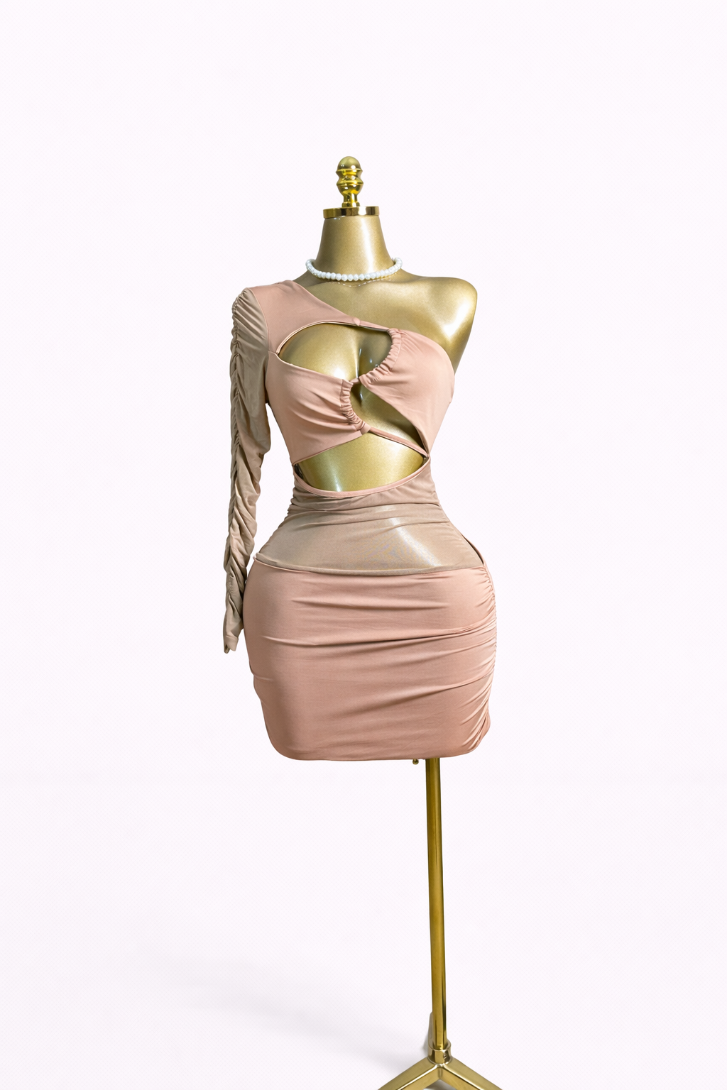NEW- Champagne One-Shoulder Cut-Out Bodycon Dress