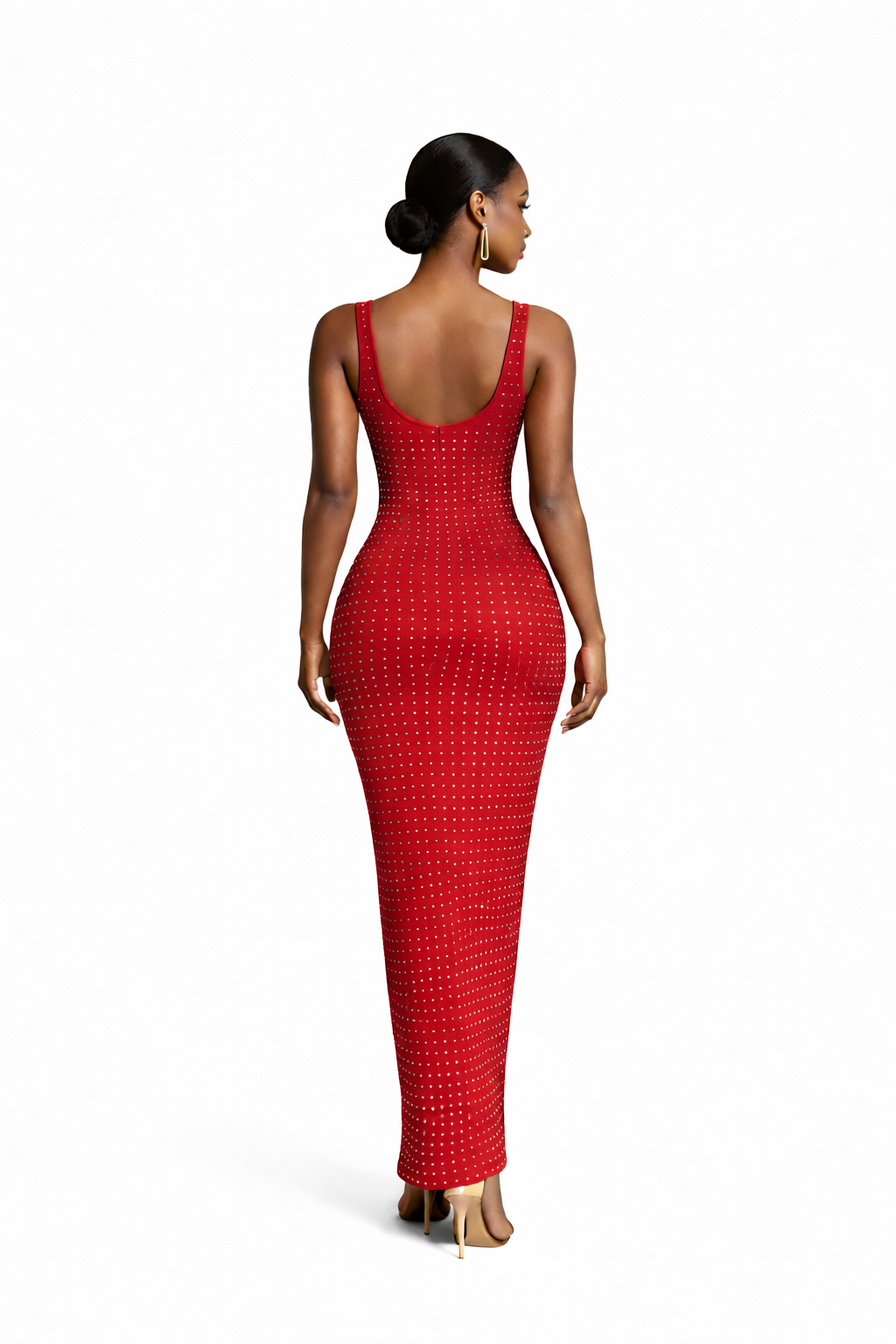 Red Studded Bodycon Maxi Dress