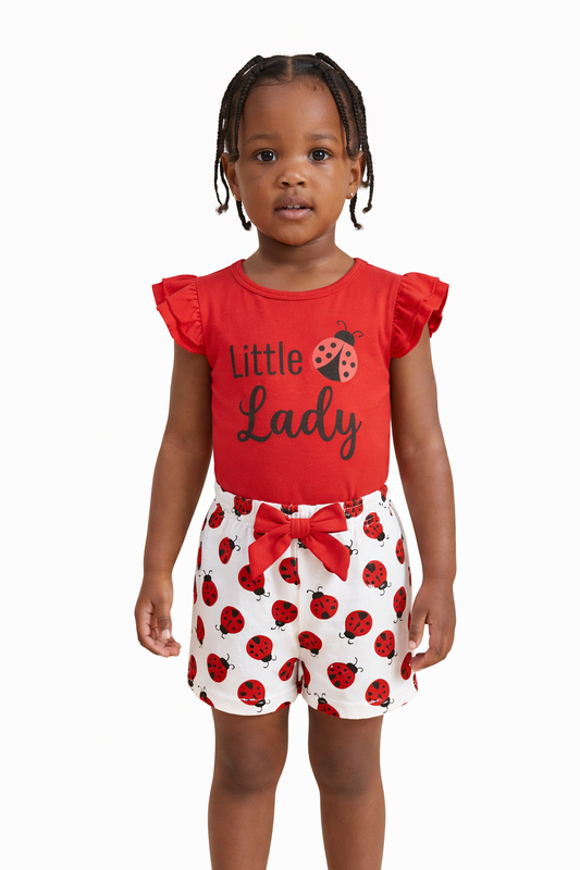 NEW-Little Lady - Girls Red Ladybug Top & Skirt Set
