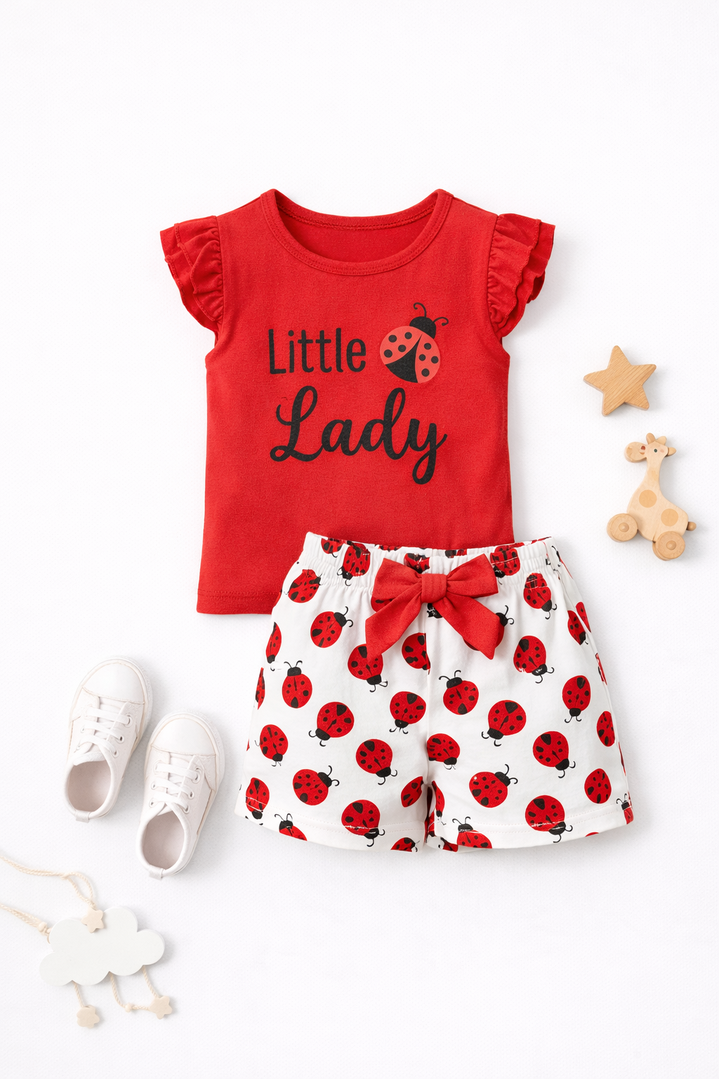 NEW-Little Lady - Girls Red Ladybug Top & Skirt Set
