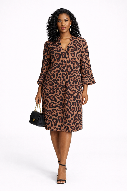 Leopard print V-neck ruffled sleeves