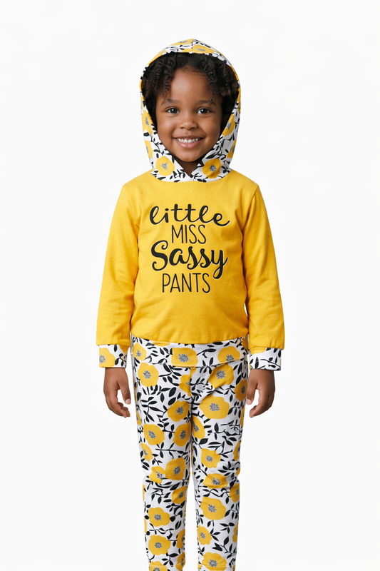 NEW- Little Miss Sassy Pants - Girls Yellow Floral Hoodie & Pants Set
