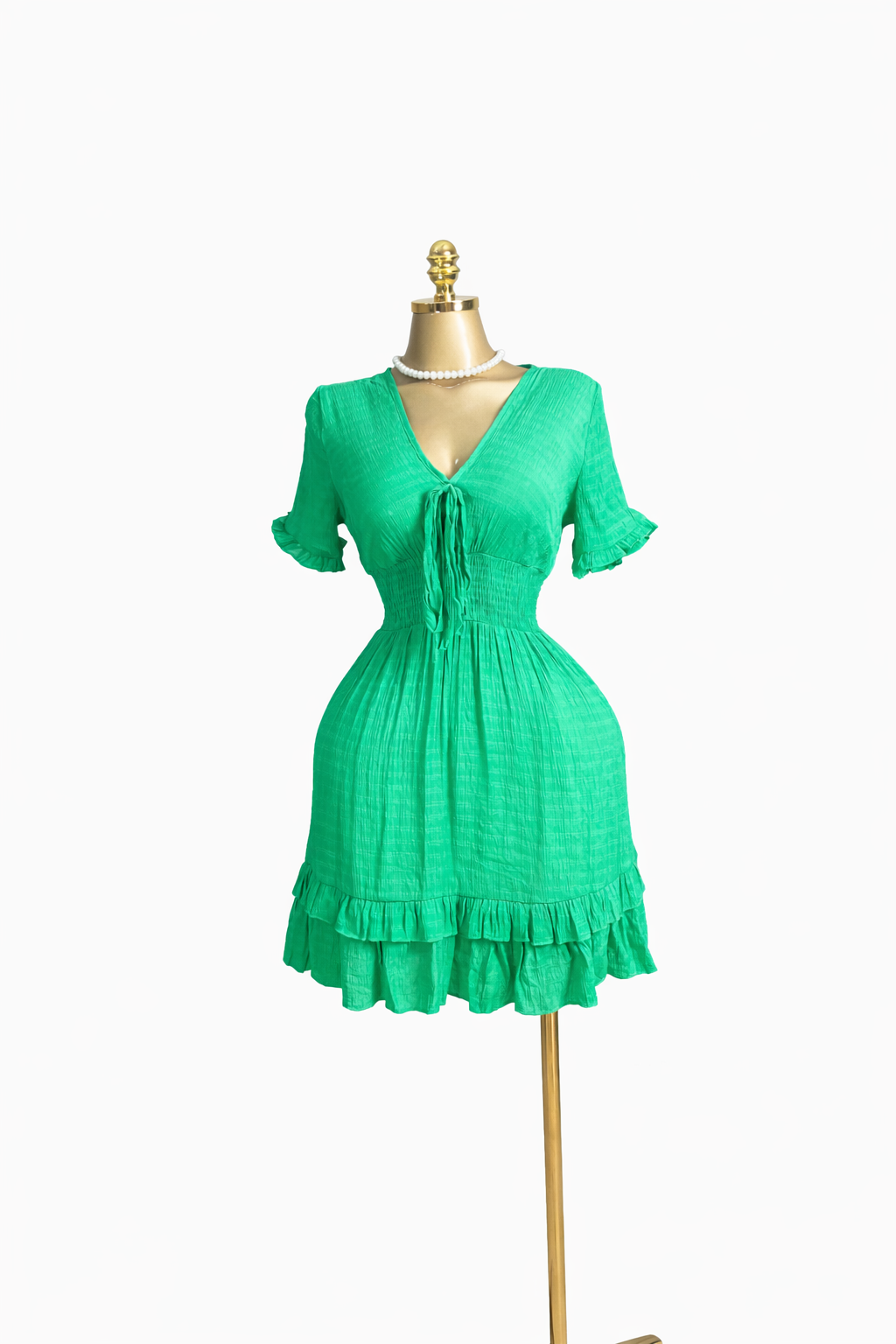 Green Tiered Ruffle Mini Dress with Bow
