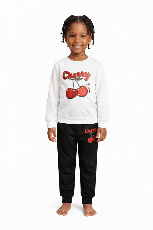 Kids' Cherry Tracksuit Set - White & Black