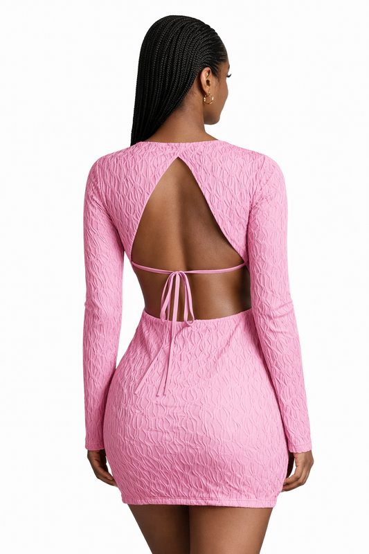 Pink Textured Open-Back Mini Dress