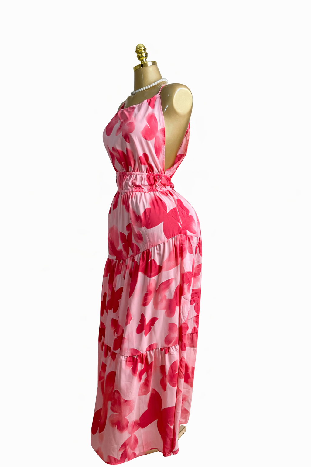 NEW-Butterfly print maxi dress with ruffle hem details