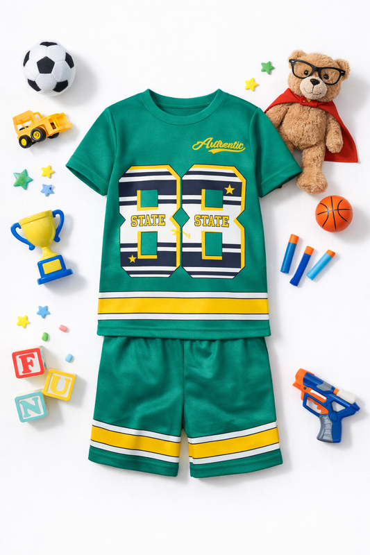 Boys '88 State' Athletic Jersey & Shorts Set - Green & Gold