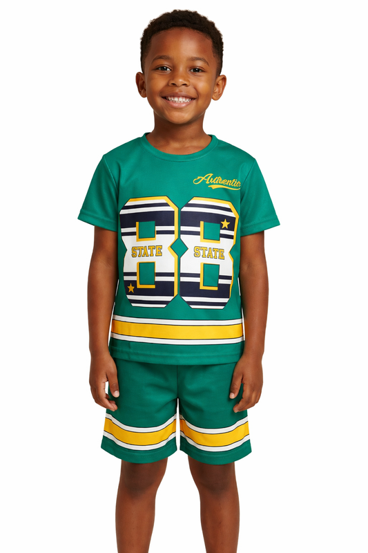 Boys '88 State' Athletic Jersey & Shorts Set - Green & Gold