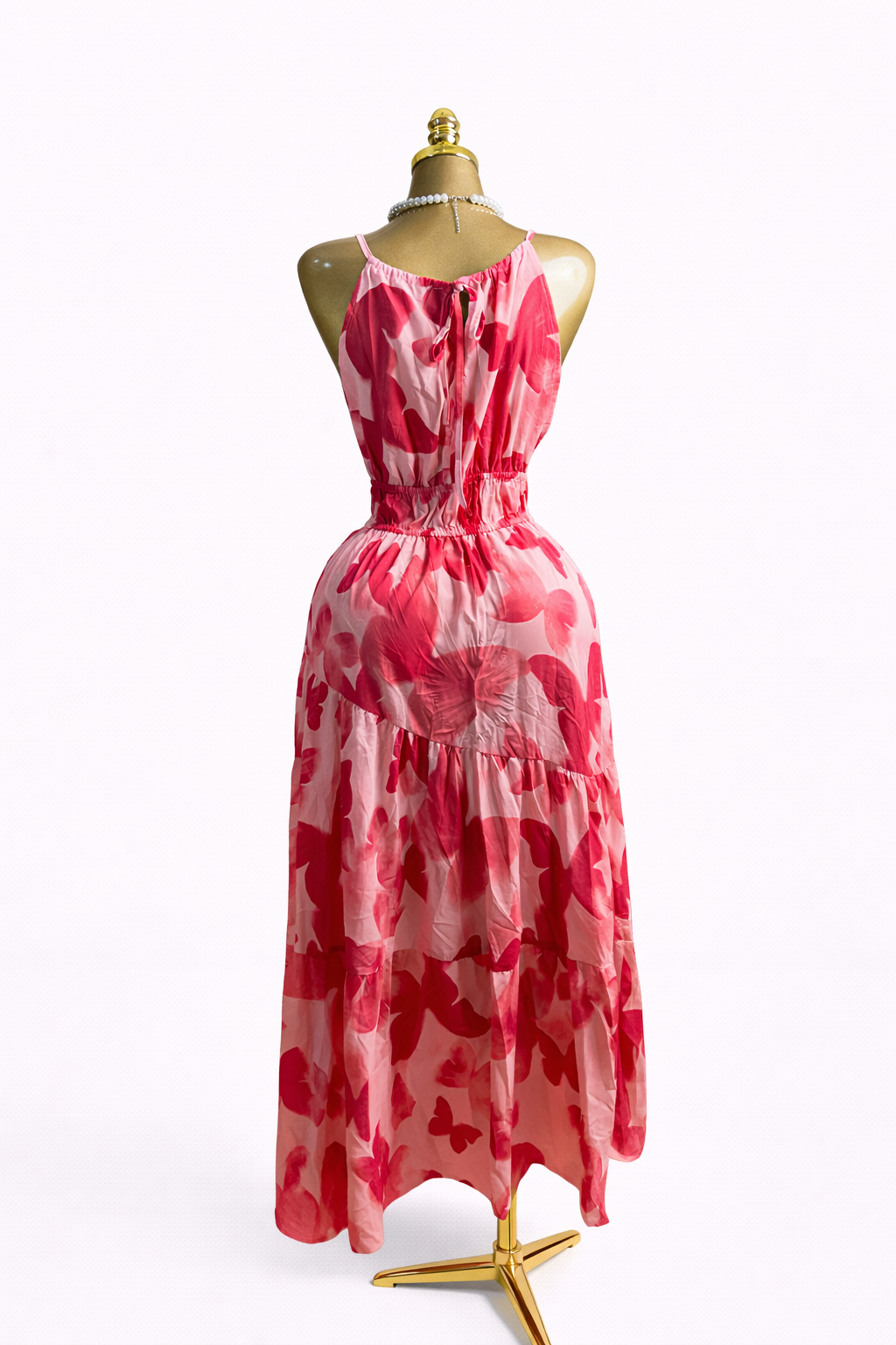 NEW-Butterfly print maxi dress with ruffle hem details