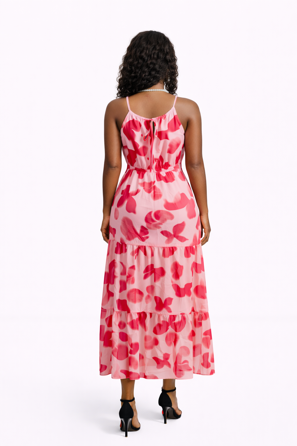 NEW-Butterfly print maxi dress with ruffle hem details